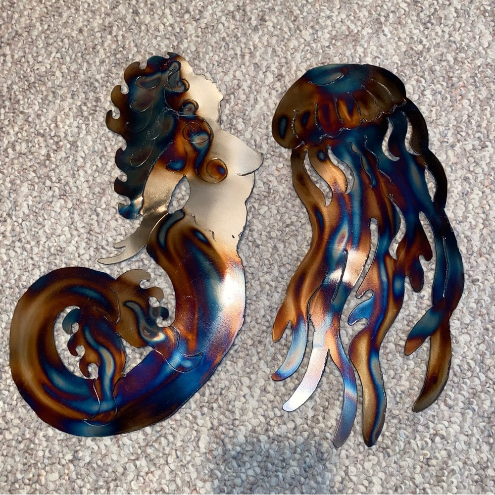 Handmade Metal Mermaid And Jelly Fish Cutout Wall Decor